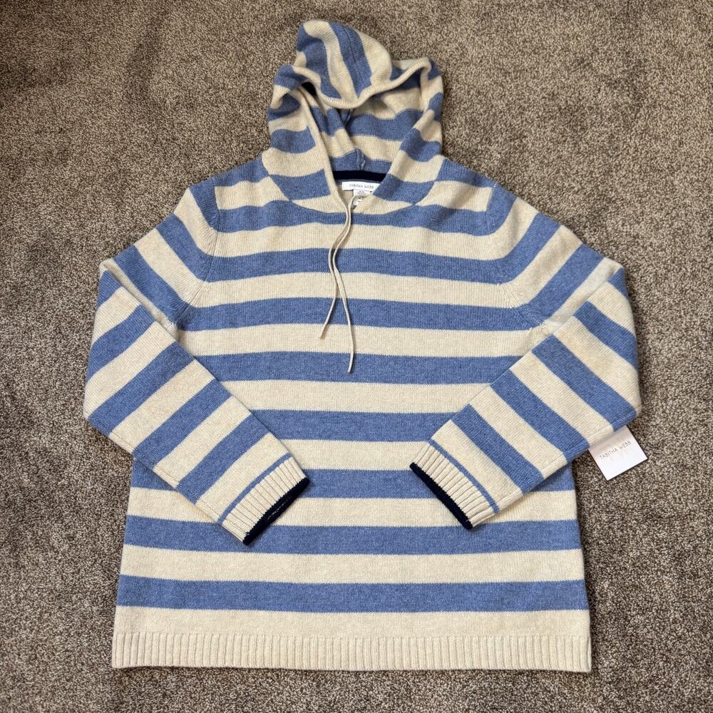 Tabitha Webb Sweater Lambswool Blend Hooded NWT Size XL Coastal Yacht Ocean